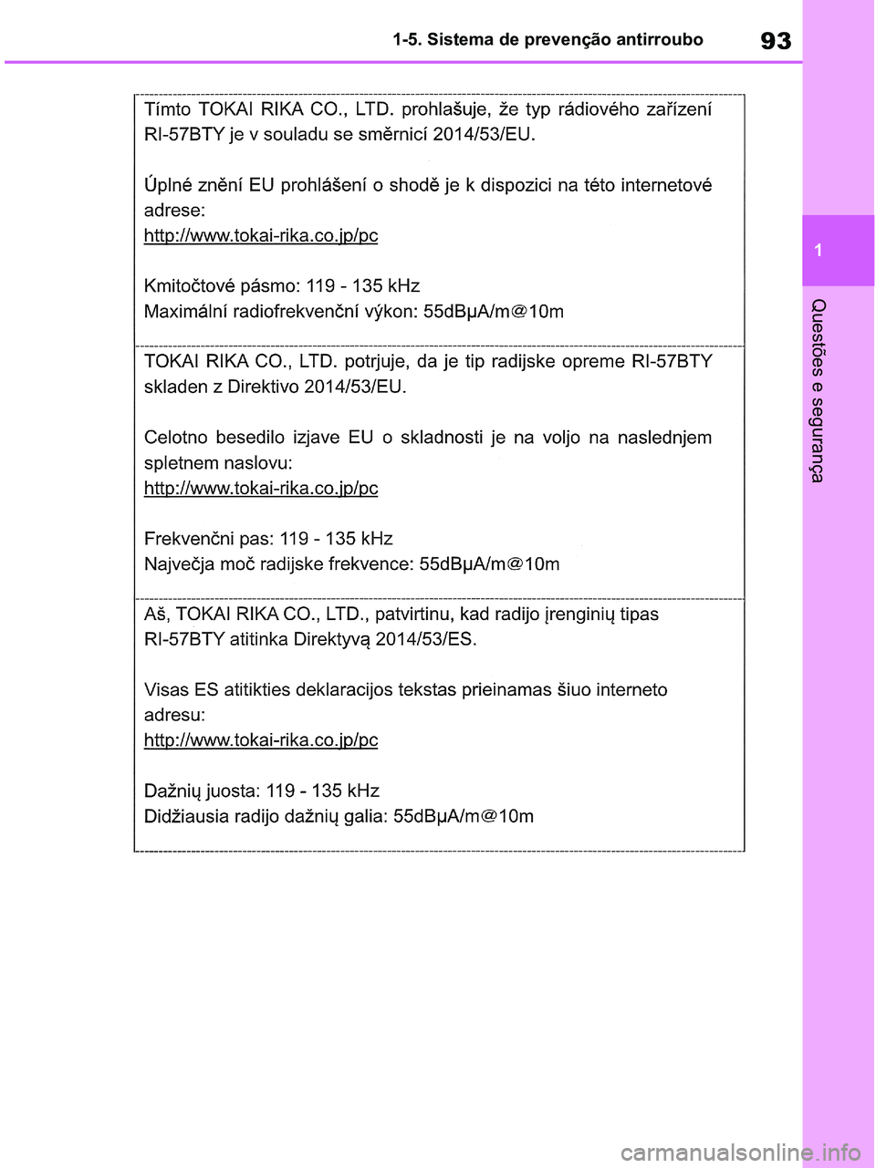 TOYOTA RAV4 2020  Manual de utilização (in Portuguese) 93
1 1-5. Sistema de prevenção antirroubo
Questões e segurança
pM_RAV4-HV_OM_OM42D32PT.book  Page 93  Wednesday, January 27, 2021  6:28 PM 