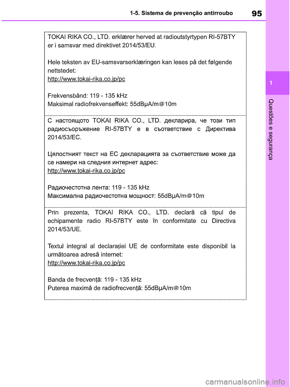 TOYOTA RAV4 2020  Manual de utilização (in Portuguese) 95
1 1-5. Sistema de prevenção antirroubo
Questões e segurança
pM_RAV4-HV_OM_OM42D32PT.book  Page 95  Wednesday, January 27, 2021  6:28 PM 