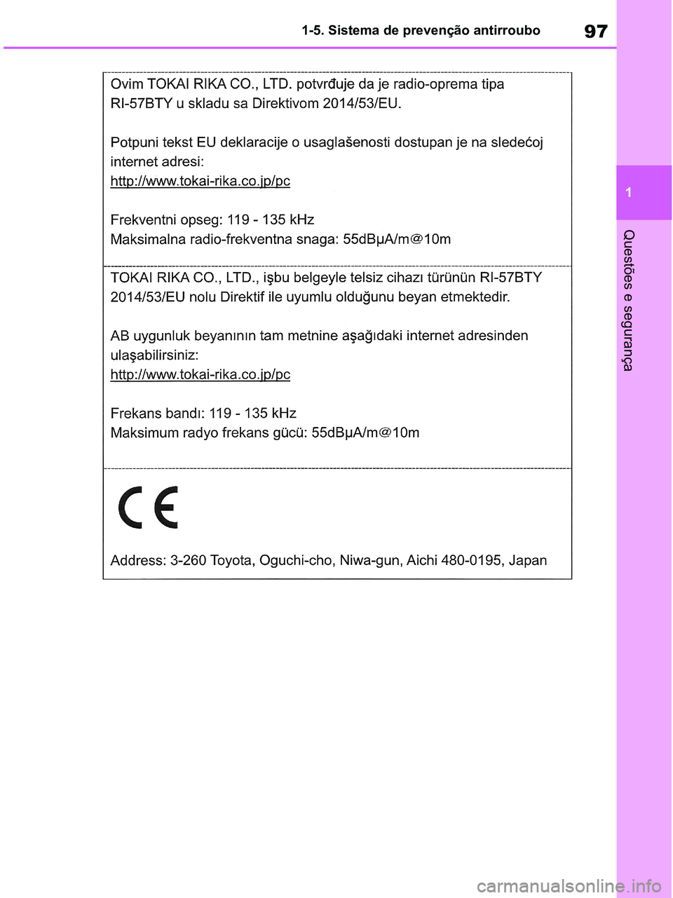 TOYOTA RAV4 2020  Manual de utilização (in Portuguese) 97
1 1-5. Sistema de prevenção antirroubo
Questões e segurança
pM_RAV4-HV_OM_OM42D32PT.book  Page 97  Wednesday, January 27, 2021  6:28 PM 