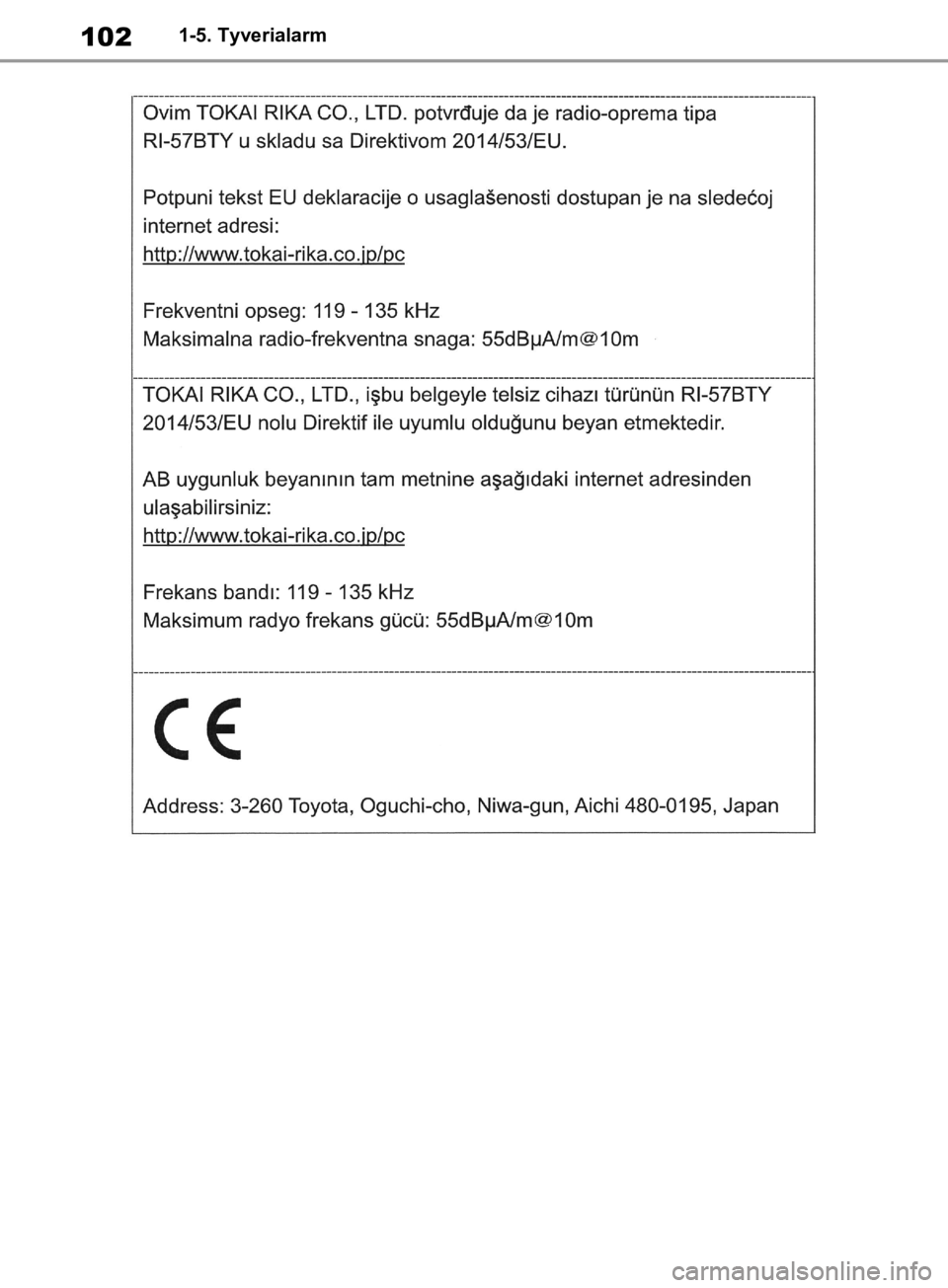 TOYOTA RAV4 2019  Brugsanvisning (in Danish) 1021-5. Tyverialarm
OM42C86DK.book  Page 102  Tuesday, October 22, 2019  10:51 AM 