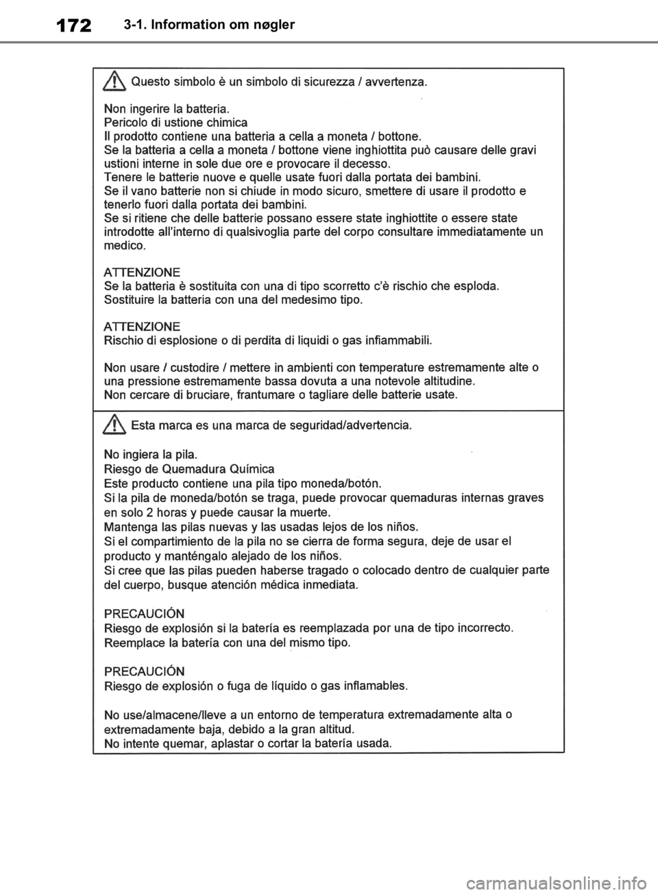 TOYOTA RAV4 2019  Brugsanvisning (in Danish) 1723-1. Information om nøgler
OM42C86DK.book  Page 172  Tuesday, October 22, 2019  10:51 AM 