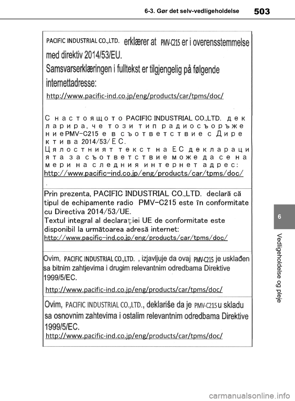 TOYOTA RAV4 2019 Brugsanvisning (in Danish) 503
6
6-3. Gør det selv-vedligeholdelse
Vedligeholdelse og pleje
OM42C86DK.book Page 503 Tuesday, October 22, 2019 10:51 AM TOYOTA RAV4 2019 Brugsanvisning (in Danish) 503
6
6-3. Gør det selv-vedligeholdelse
Vedligeholdelse og pleje
OM42C86DK.book Page 503 Tuesday, October 22, 2019 10:51 AM