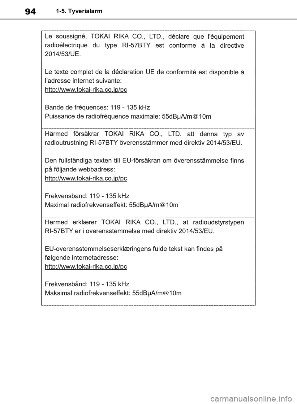 TOYOTA RAV4 2019  Brugsanvisning (in Danish) 941-5. Tyverialarm
OM42C86DK.book  Page 94  Tuesday, October 22, 2019  10:51 AM 