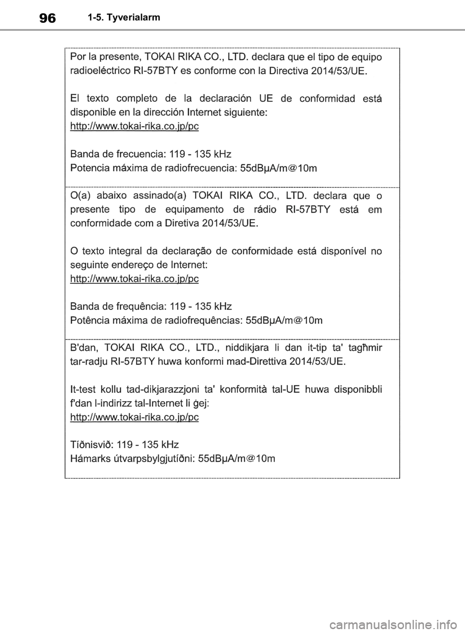 TOYOTA RAV4 2019  Brugsanvisning (in Danish) 961-5. Tyverialarm
OM42C86DK.book  Page 96  Tuesday, October 22, 2019  10:51 AM 