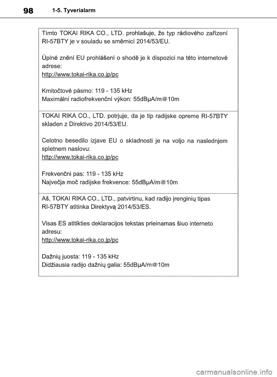 TOYOTA RAV4 2019  Brugsanvisning (in Danish) 981-5. Tyverialarm
OM42C86DK.book  Page 98  Tuesday, October 22, 2019  10:51 AM 
