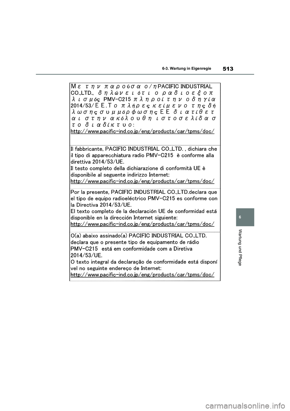 TOYOTA RAV4 2019  Betriebsanleitungen (in German) 513
6 6-3. Wartung in Eigenregie
Wartung und Pflege 