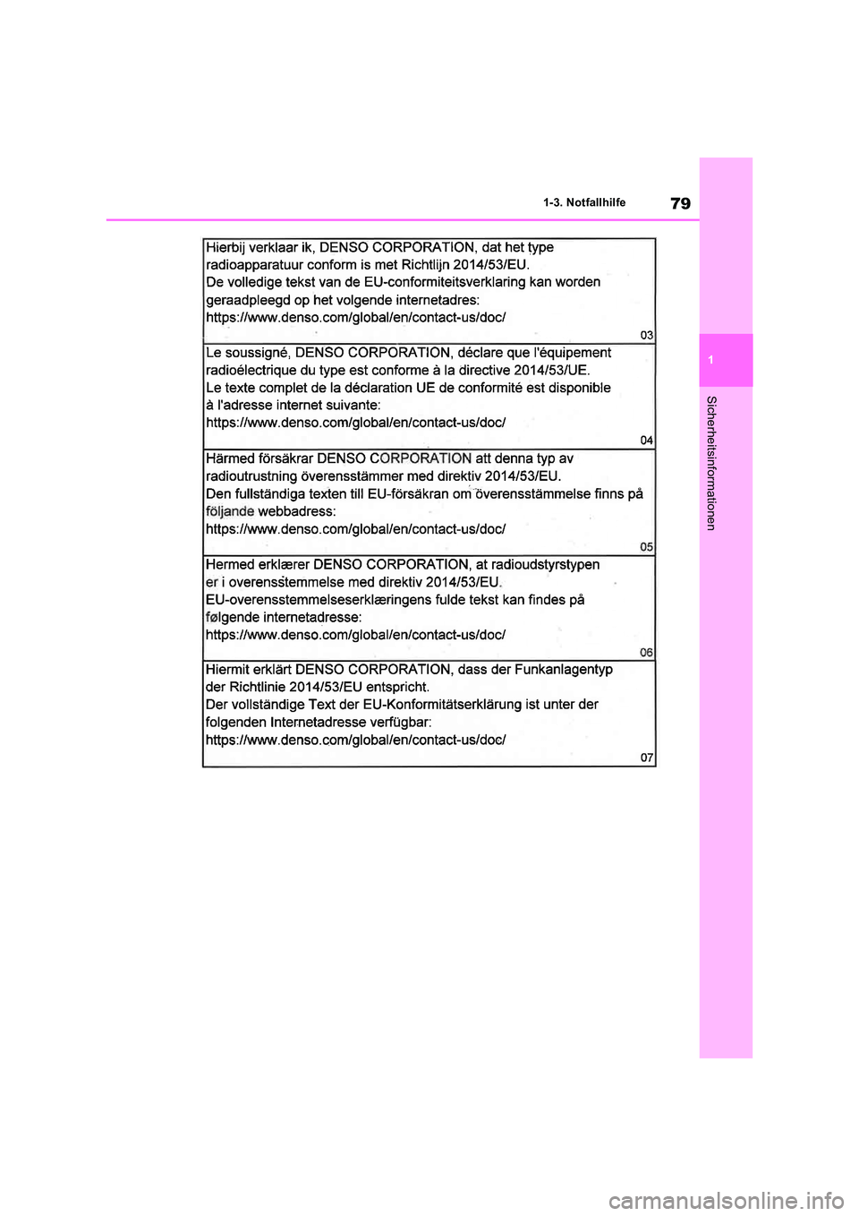 TOYOTA RAV4 2019  Betriebsanleitungen (in German) 79
1 
1-3. Notfallhilfe
Sicherheitsinformationen 