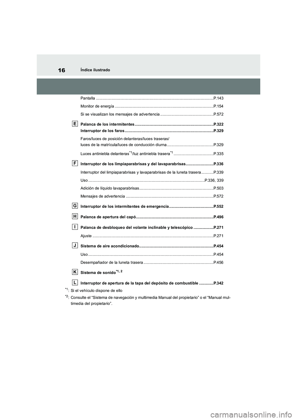 TOYOTA RAV4 2019 Manual del propietario (in Spanish) 16Índice ilustrado
Pantalla ..........................................................................................................P.143
Monitor de energía ....................................... TOYOTA RAV4 2019 Manual del propietario (in Spanish) 16Índice ilustrado
Pantalla ..........................................................................................................P.143
Monitor de energía .......................................