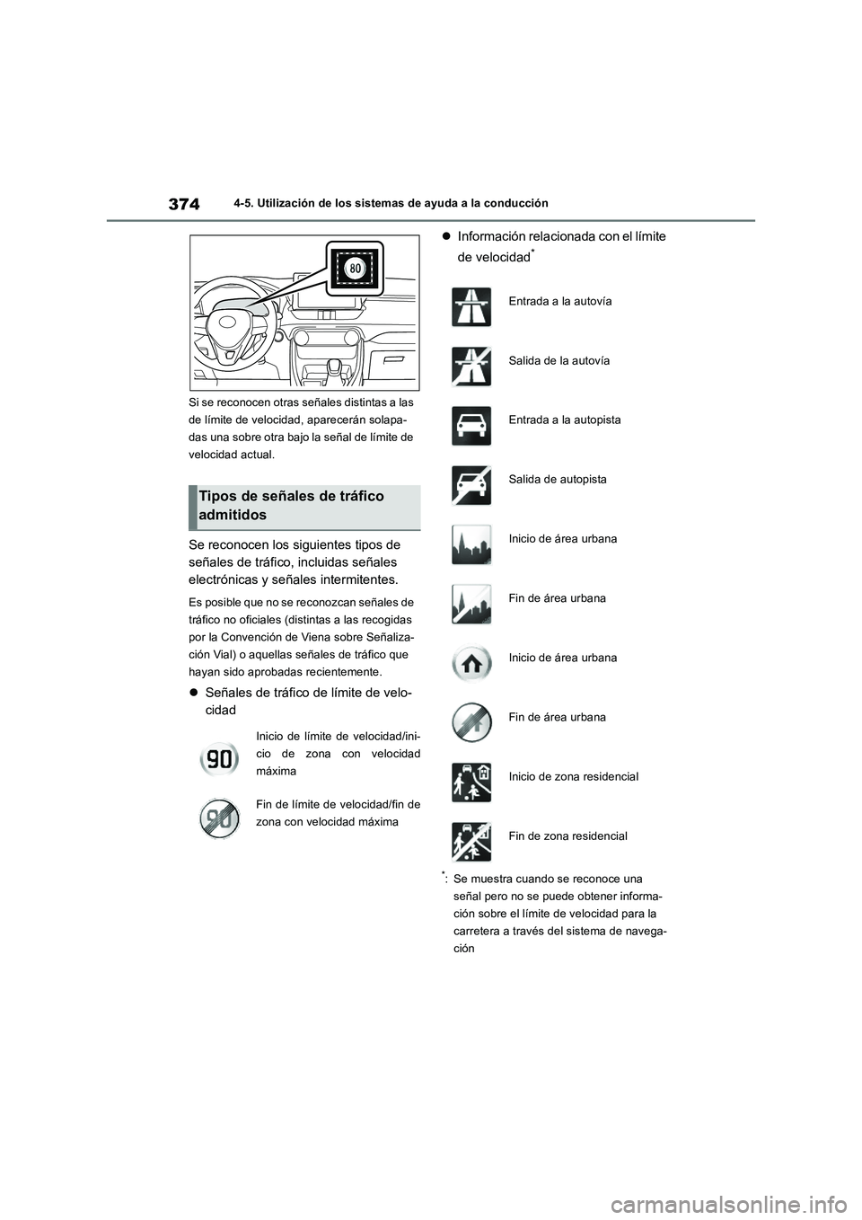 TOYOTA RAV4 2019 Manual del propietario (in Spanish) 3744-5. Utilización de los sistemas de ayuda a la conducción
Si se reconocen otras señales distintas a las
de límite de velocidad, aparecerán solapa-
das una sobre otra bajo la señal de límite TOYOTA RAV4 2019 Manual del propietario (in Spanish) 3744-5. Utilización de los sistemas de ayuda a la conducción
Si se reconocen otras señales distintas a las
de límite de velocidad, aparecerán solapa-
das una sobre otra bajo la señal de límite