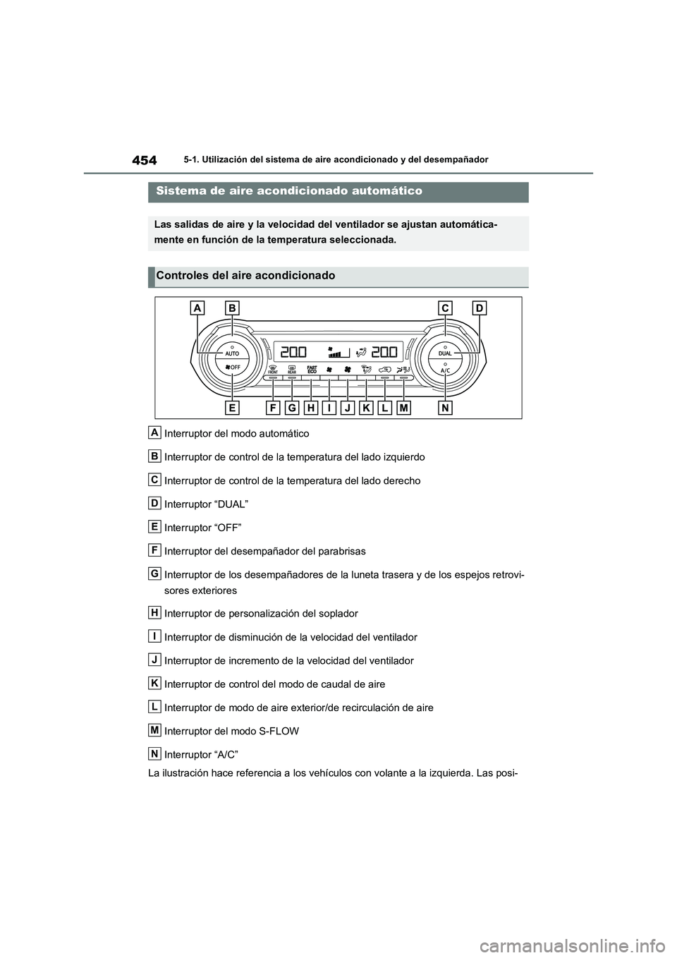 TOYOTA RAV4 2019  Manual del propietario (in Spanish) 4545-1. Utilización del sistema de aire acondicionado y del desempañador
5-1.Utilización del s is tema de  aire a condiciona do y del de sempañ ador
Interruptor del modo automático 
Interruptor d
