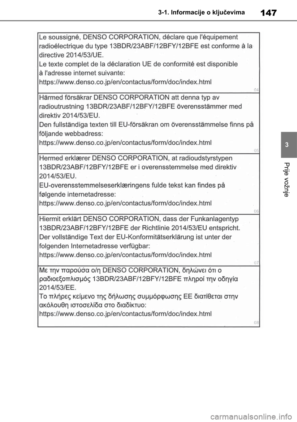 TOYOTA RAV4 2019 Upute Za Rukovanje (in Croatian) 147
3 3-1. Informacije o ključevima
Prije vožnje TOYOTA RAV4 2019 Upute Za Rukovanje (in Croatian) 147
3 3-1. Informacije o ključevima
Prije vožnje