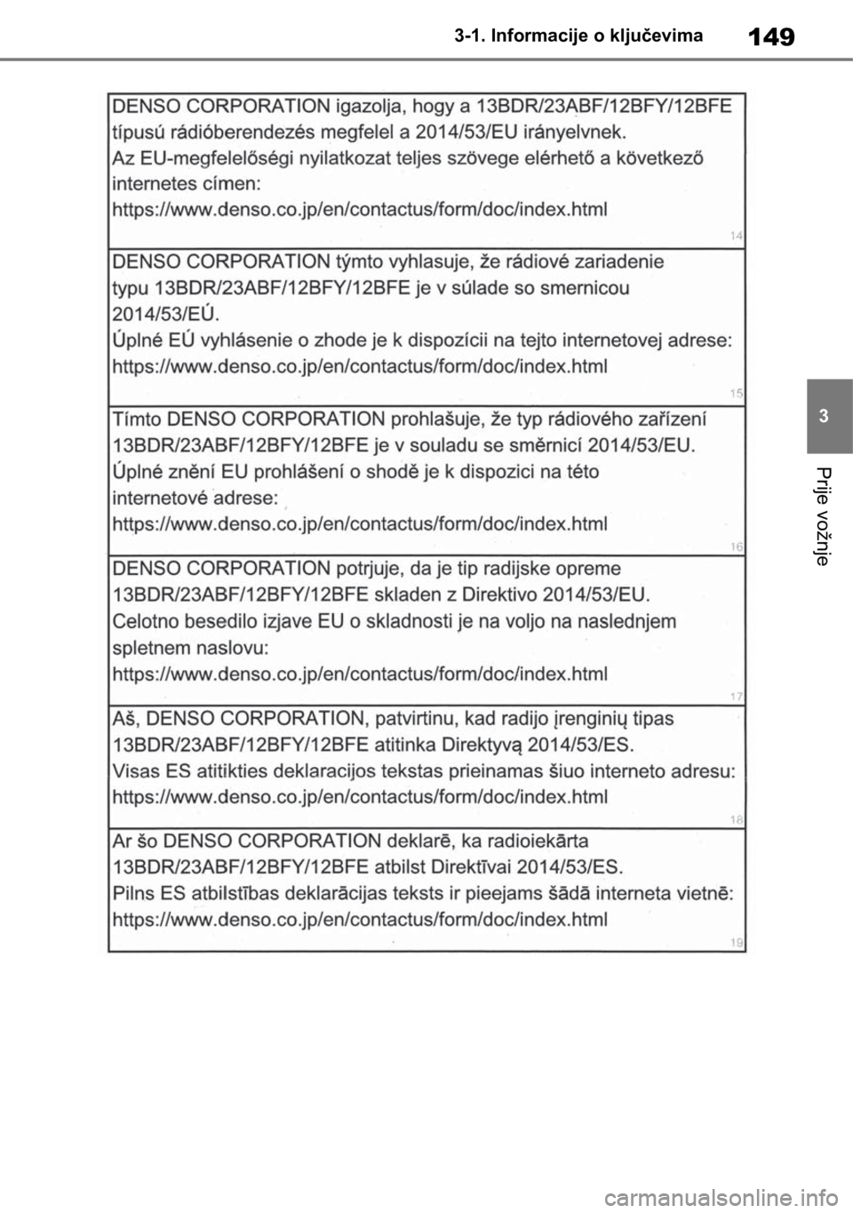 TOYOTA RAV4 2019 Upute Za Rukovanje (in Croatian) 149
3 3-1. Informacije o ključevima
Prije vožnje TOYOTA RAV4 2019 Upute Za Rukovanje (in Croatian) 149
3 3-1. Informacije o ključevima
Prije vožnje