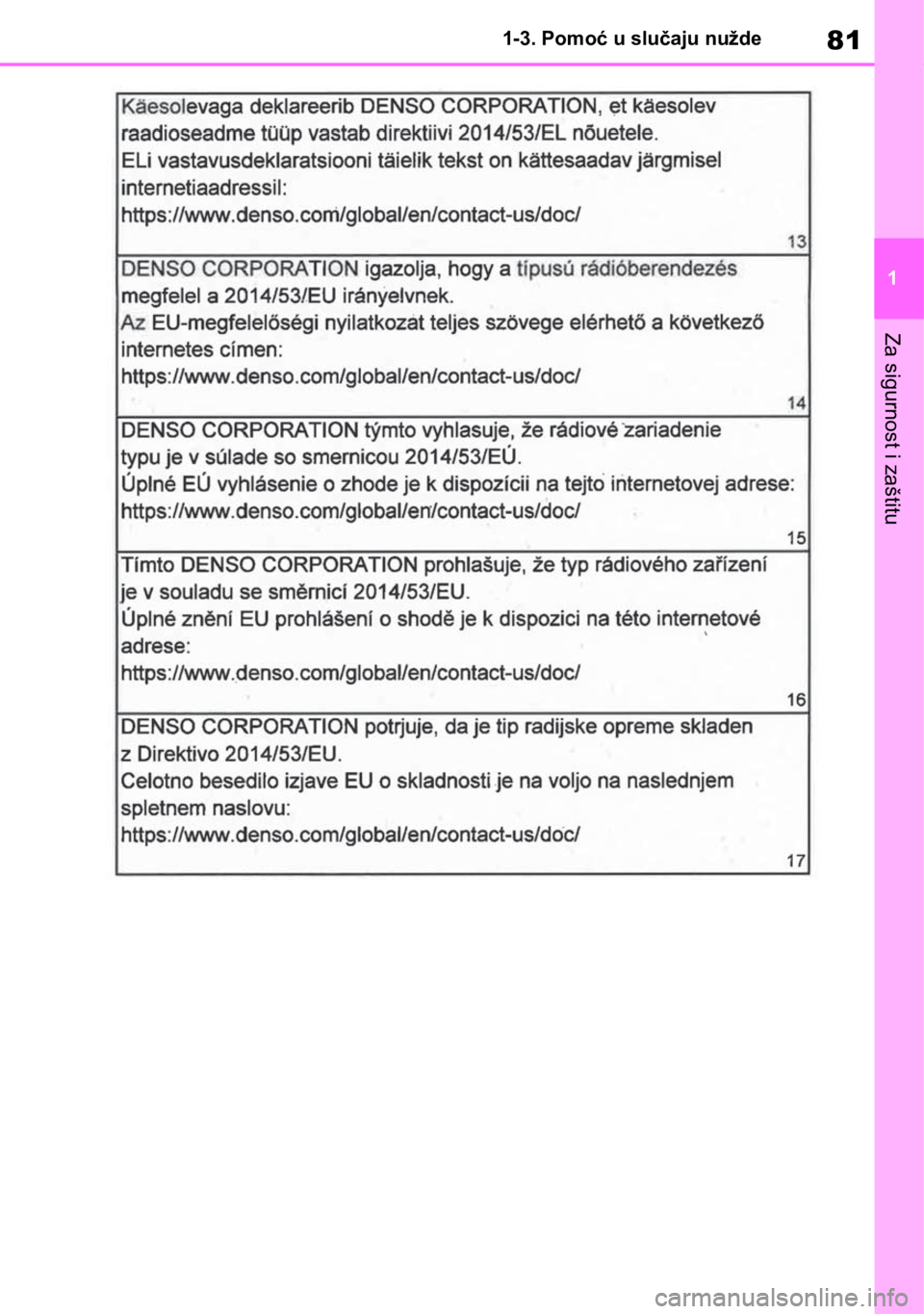 TOYOTA RAV4 2019 Upute Za Rukovanje (in Croatian) 81
1 1-3. Pomoć u slučaju nužde
Za sigurnost i zaštitu TOYOTA RAV4 2019 Upute Za Rukovanje (in Croatian) 81
1 1-3. Pomoć u slučaju nužde
Za sigurnost i zaštitu