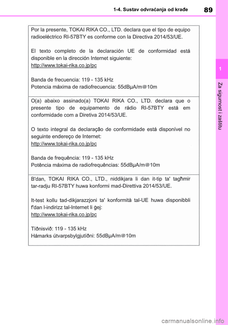 TOYOTA RAV4 2019 Upute Za Rukovanje (in Croatian) 89
1 1-4. Sustav odvraćanja od krađe
Za sigurnost i zaštitu TOYOTA RAV4 2019 Upute Za Rukovanje (in Croatian) 89
1 1-4. Sustav odvraćanja od krađe
Za sigurnost i zaštitu