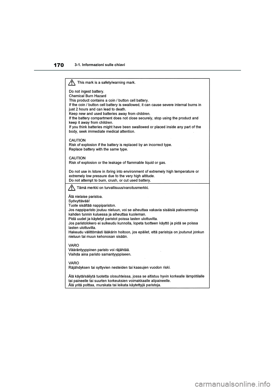 TOYOTA RAV4 2019  Manuale duso (in Italian) 1703-1. Informazioni sulle chiavi 