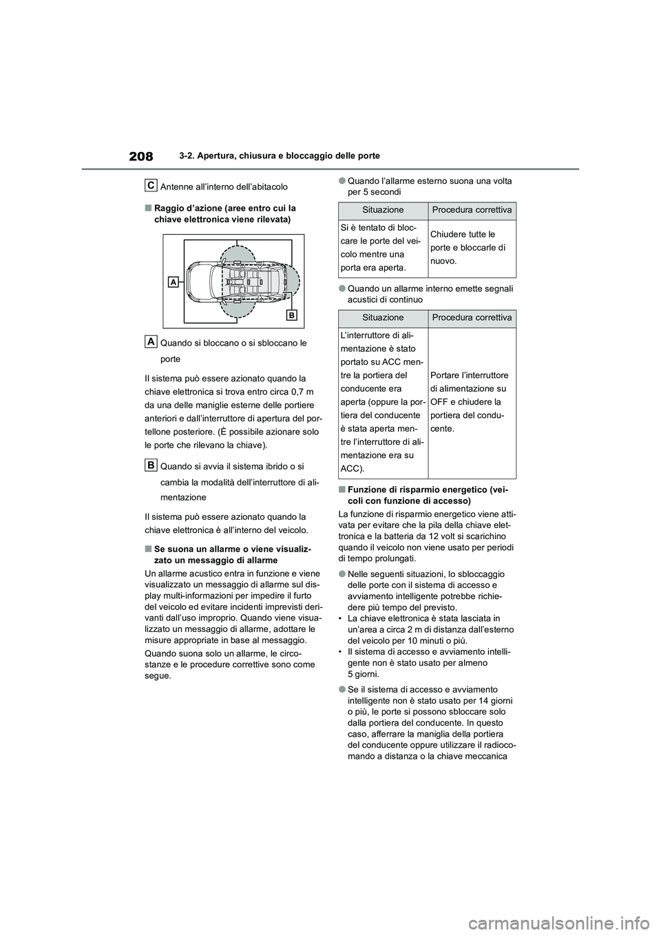 TOYOTA RAV4 2019 Manuale duso (in Italian) 2083-2. Apertura, chiusura e bloccaggio delle porte
Antenne all’interno dell’abitacolo
■Raggio d’azione (aree entro cui la
chiave elettronica viene rilevata)
Quando si bloccano o si sblocc TOYOTA RAV4 2019 Manuale duso (in Italian) 2083-2. Apertura, chiusura e bloccaggio delle porte
Antenne all’interno dell’abitacolo
■Raggio d’azione (aree entro cui la
chiave elettronica viene rilevata)
Quando si bloccano o si sblocc