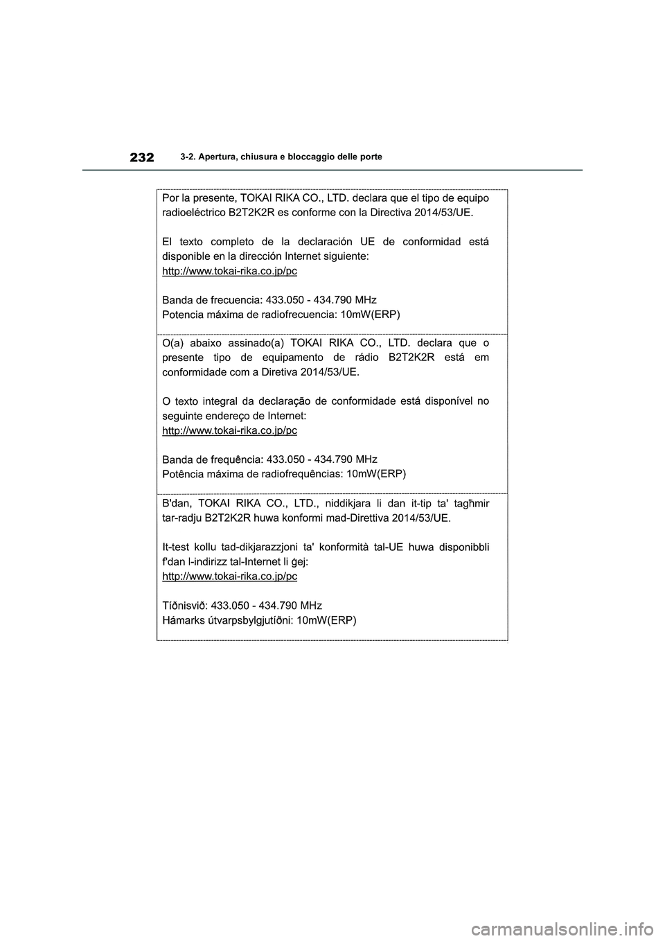 TOYOTA RAV4 2019  Manuale duso (in Italian) 2323-2. Apertura, chiusura e bloccaggio delle porte 