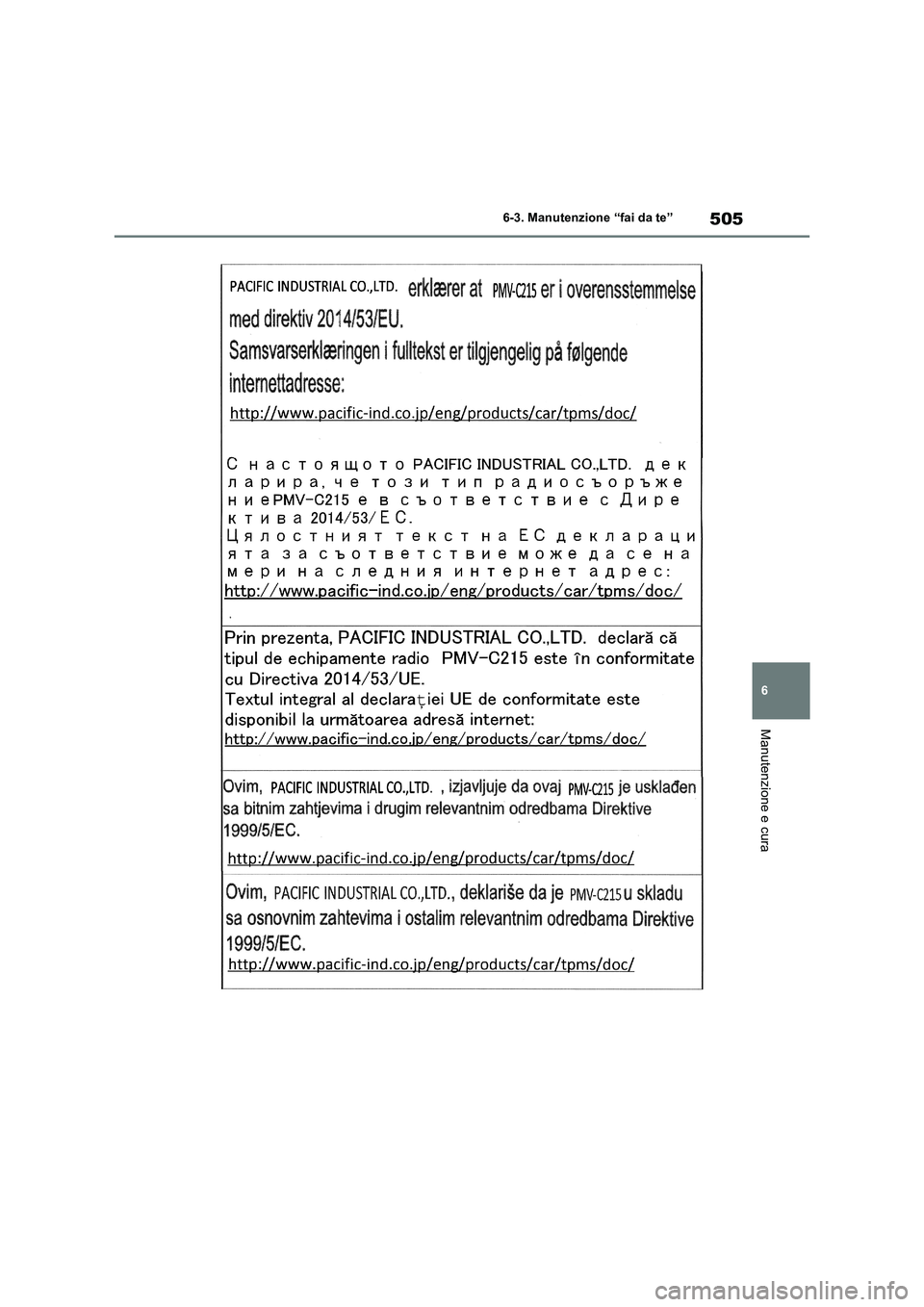 TOYOTA RAV4 2019  Manuale duso (in Italian) 505
6 6-3. Manutenzione “fai da te”
Manutenzione e cura 