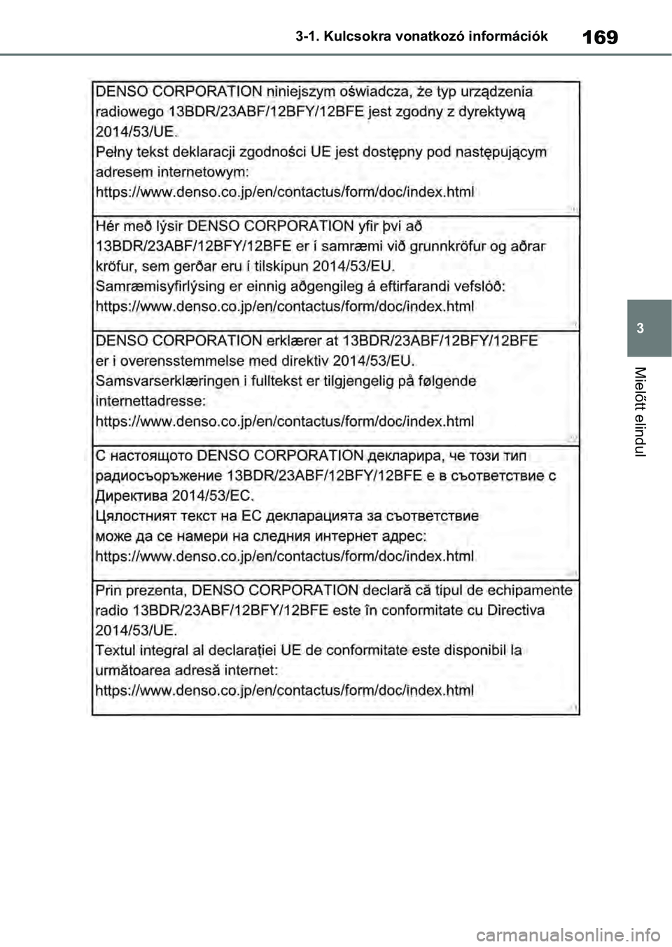 TOYOTA RAV4 2019  Kezelési útmutató (in Hungarian) 169
3
3-1. Kulcsokra vonatkozó információk
Mielőtt elindul 