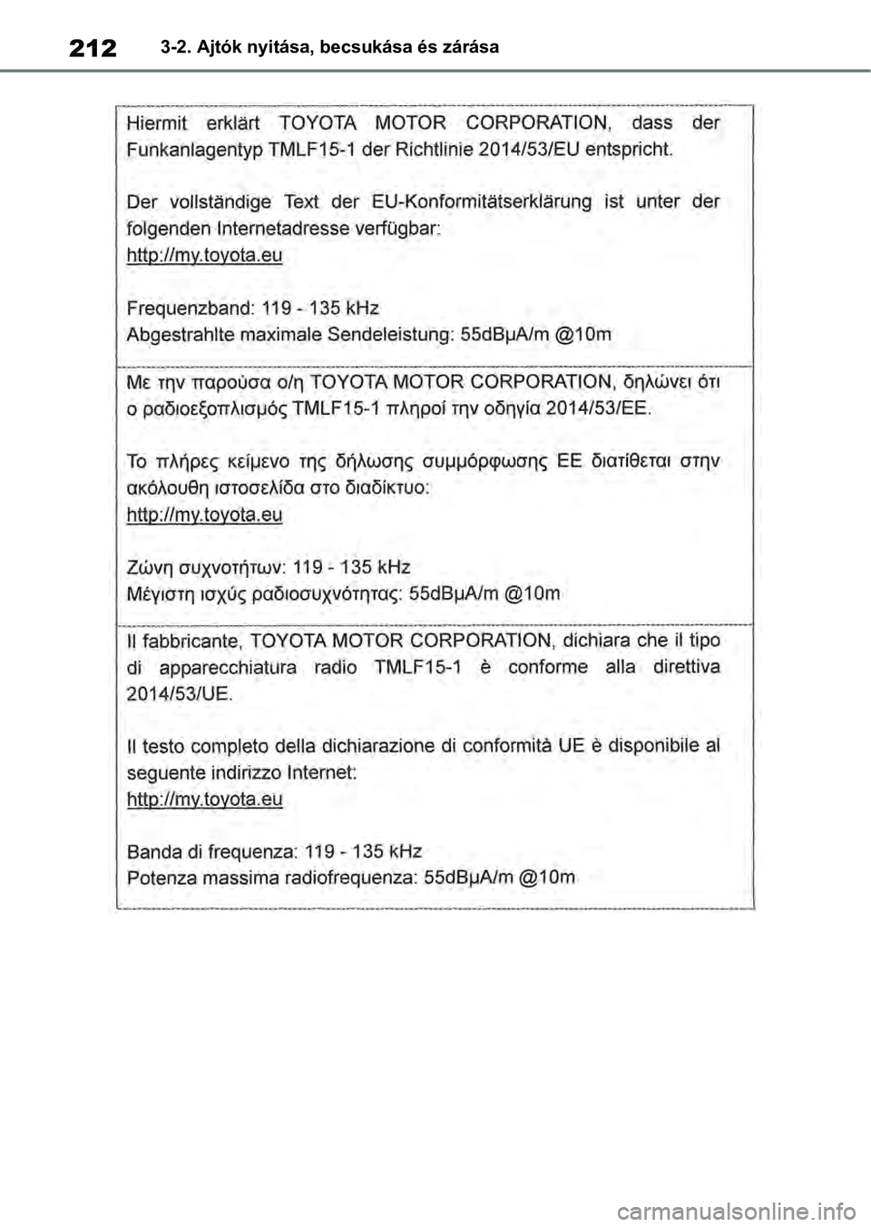 TOYOTA RAV4 2019 Kezelési útmutató (in Hungarian) 2123-2. Ajtók nyitása, becsukása és zárása TOYOTA RAV4 2019 Kezelési útmutató (in Hungarian) 2123-2. Ajtók nyitása, becsukása és zárása