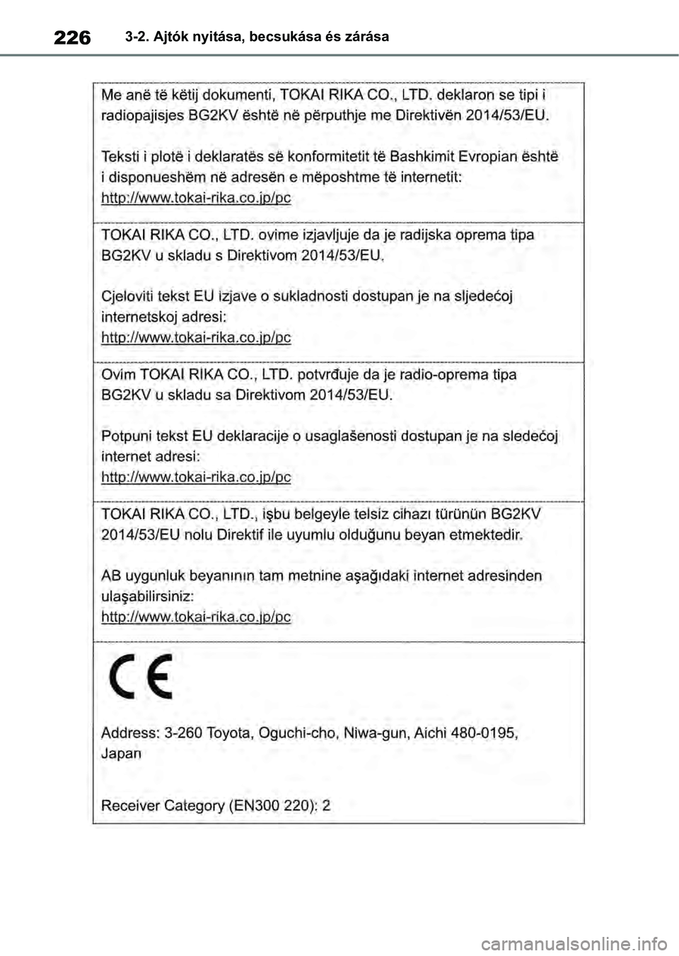TOYOTA RAV4 2019 Kezelési útmutató (in Hungarian) 2263-2. Ajtók nyitása, becsukása és zárása TOYOTA RAV4 2019 Kezelési útmutató (in Hungarian) 2263-2. Ajtók nyitása, becsukása és zárása