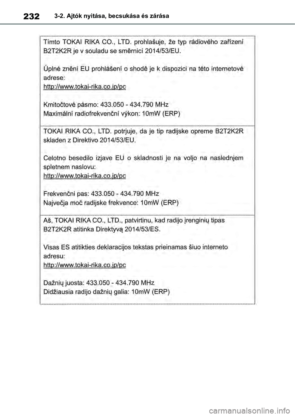 TOYOTA RAV4 2019  Kezelési útmutató (in Hungarian) 2323-2. Ajtók nyitása, becsukása és zárása 