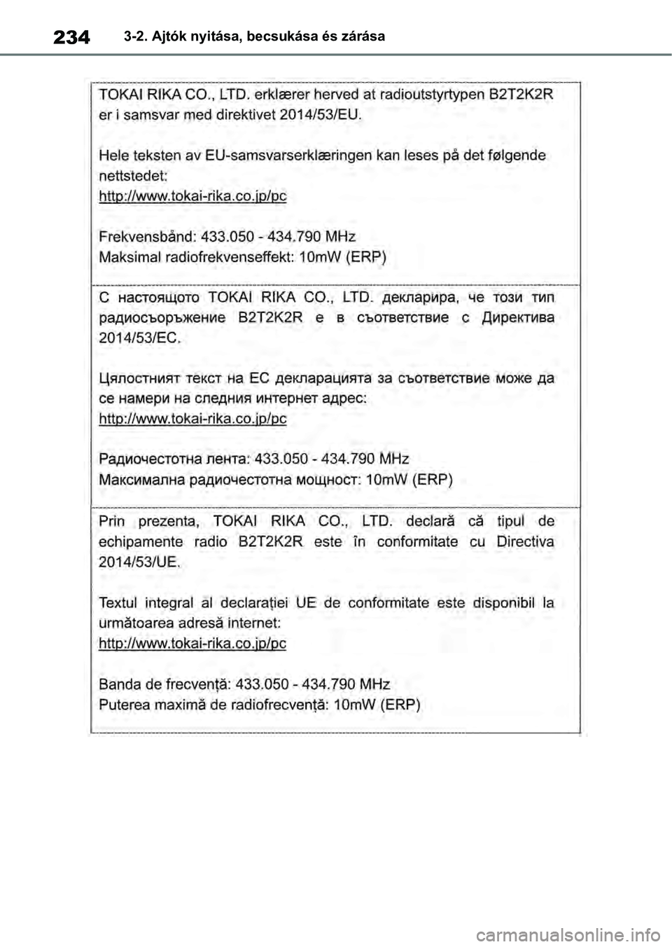 TOYOTA RAV4 2019  Kezelési útmutató (in Hungarian) 2343-2. Ajtók nyitása, becsukása és zárása 