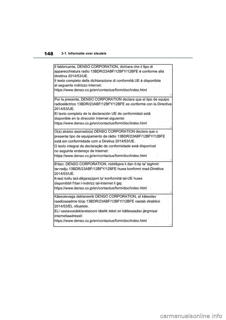 TOYOTA RAV4 2019 Instructieboekje (in Dutch) 1483-1. Informatie over sleutels
pM_RAV4_OM_OM42D03E_(EE).book Page 148 Wednesday, March 20, 2019 2:08 PM TOYOTA RAV4 2019 Instructieboekje (in Dutch) 1483-1. Informatie over sleutels
pM_RAV4_OM_OM42D03E_(EE).book Page 148 Wednesday, March 20, 2019 2:08 PM