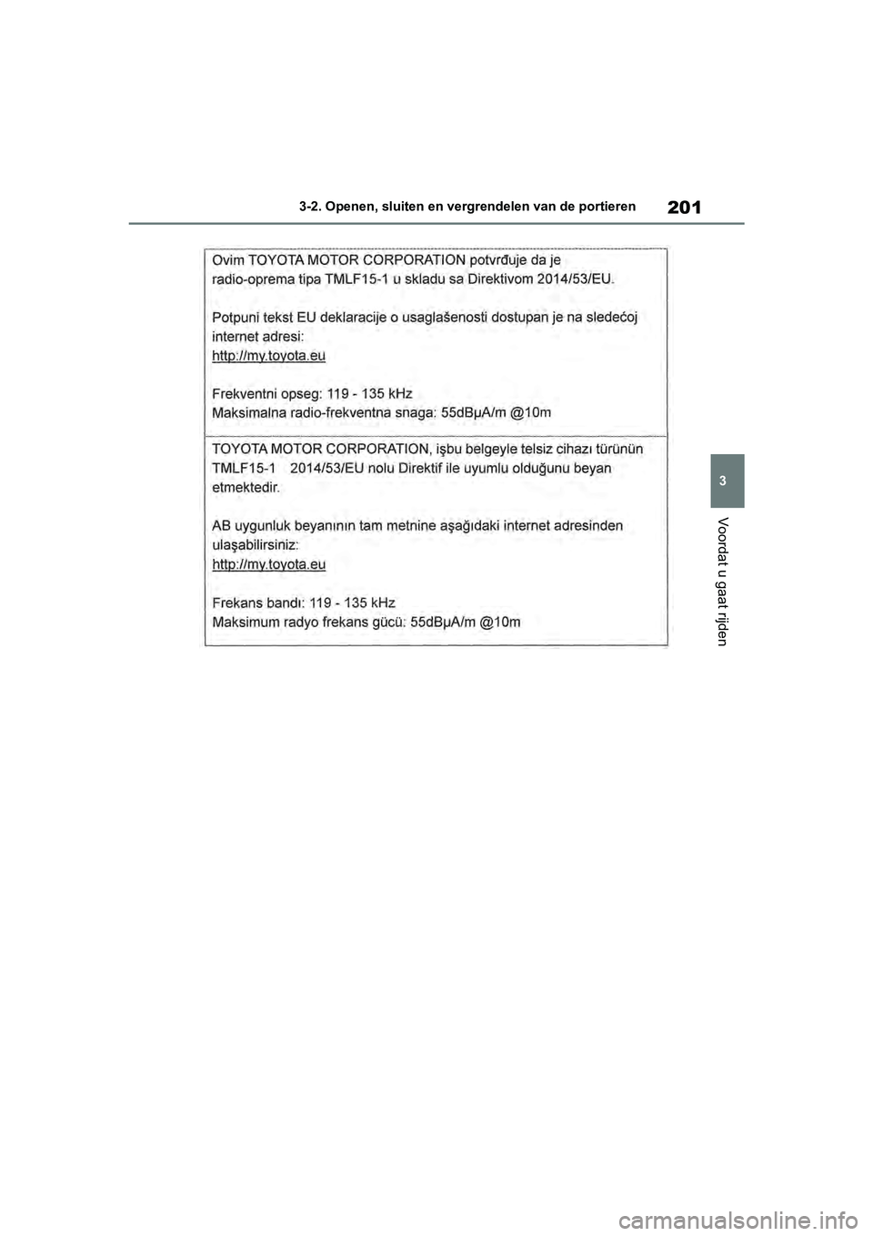 TOYOTA RAV4 2019  Instructieboekje (in Dutch) 201
3
3-2. Openen, sluiten en vergrendelen van de portieren
Voordat u gaat rijden
pM_RAV4_OM_OM42D03E_(EE).book  P
age 201  Wednesday, March 20, 2019  2:08 PM 