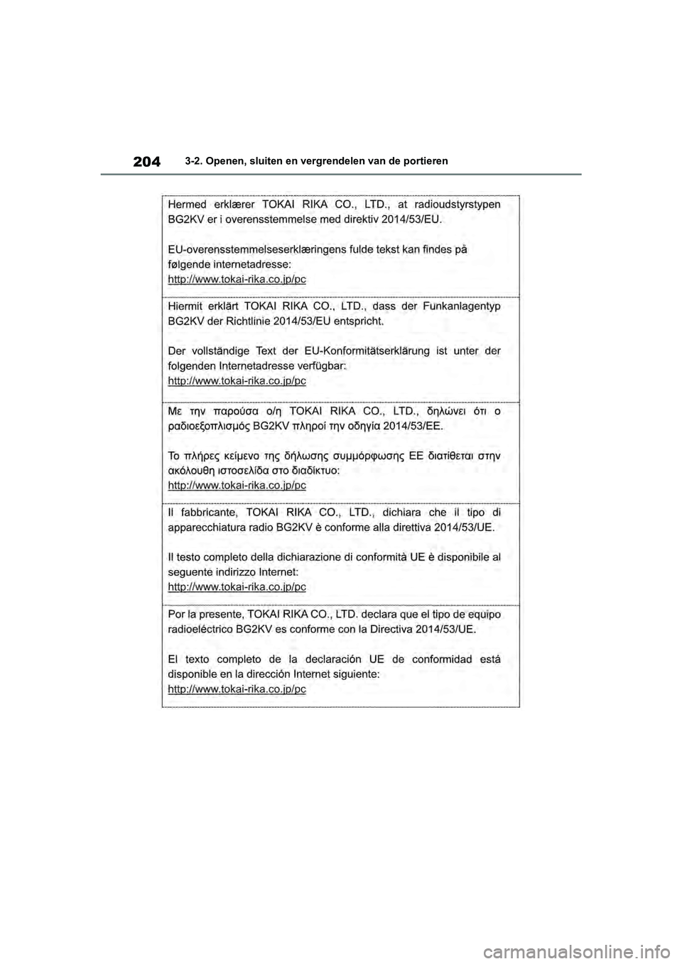 TOYOTA RAV4 2019  Instructieboekje (in Dutch) 2043-2. Openen, sluiten en vergrendelen van de portieren
pM_RAV4_OM_OM42D03E_(EE).book  Page 204  Wednesday, March 20, 2019  2:08 PM 