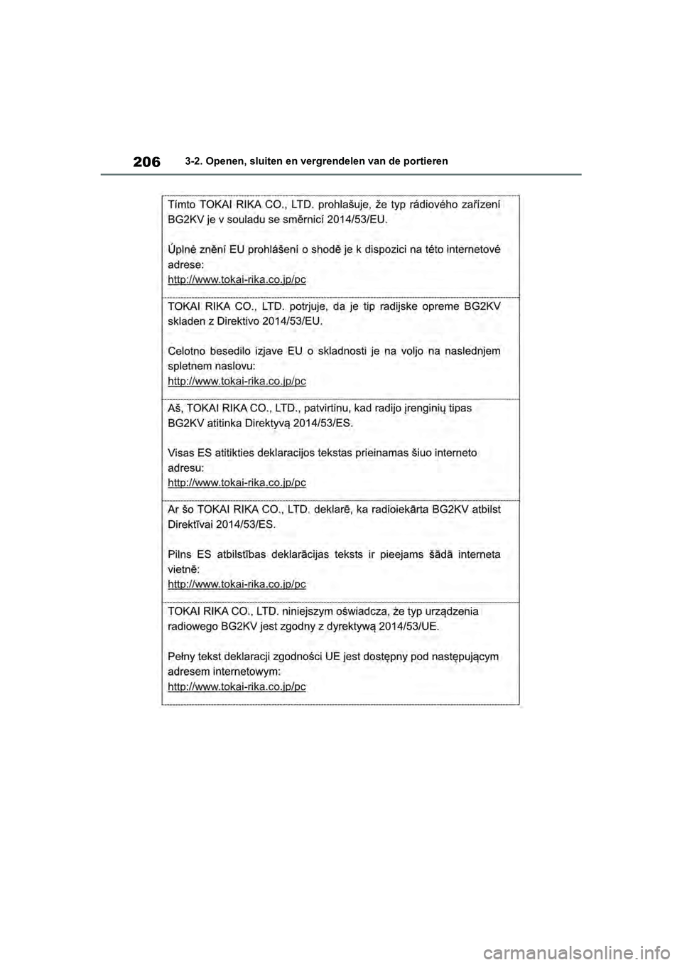 TOYOTA RAV4 2019  Instructieboekje (in Dutch) 2063-2. Openen, sluiten en vergrendelen van de portieren
pM_RAV4_OM_OM42D03E_(EE).book  Page 206  Wednesday, March 20, 2019  2:08 PM 