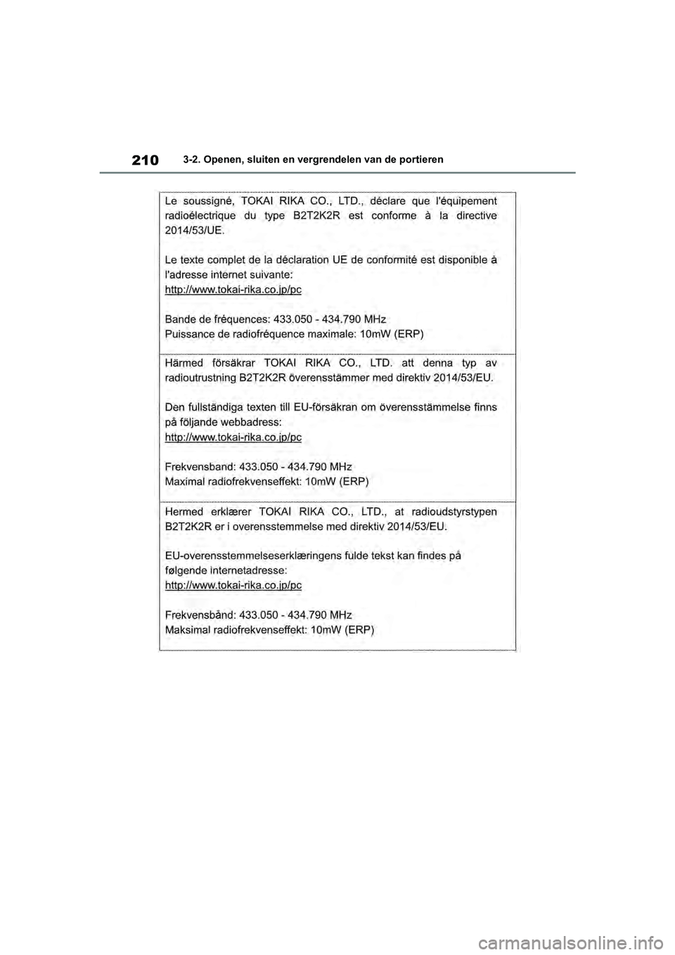 TOYOTA RAV4 2019  Instructieboekje (in Dutch) 2103-2. Openen, sluiten en vergrendelen van de portieren
pM_RAV4_OM_OM42D03E_(EE).book  Page 210  Wednesday, March 20, 2019  2:08 PM 