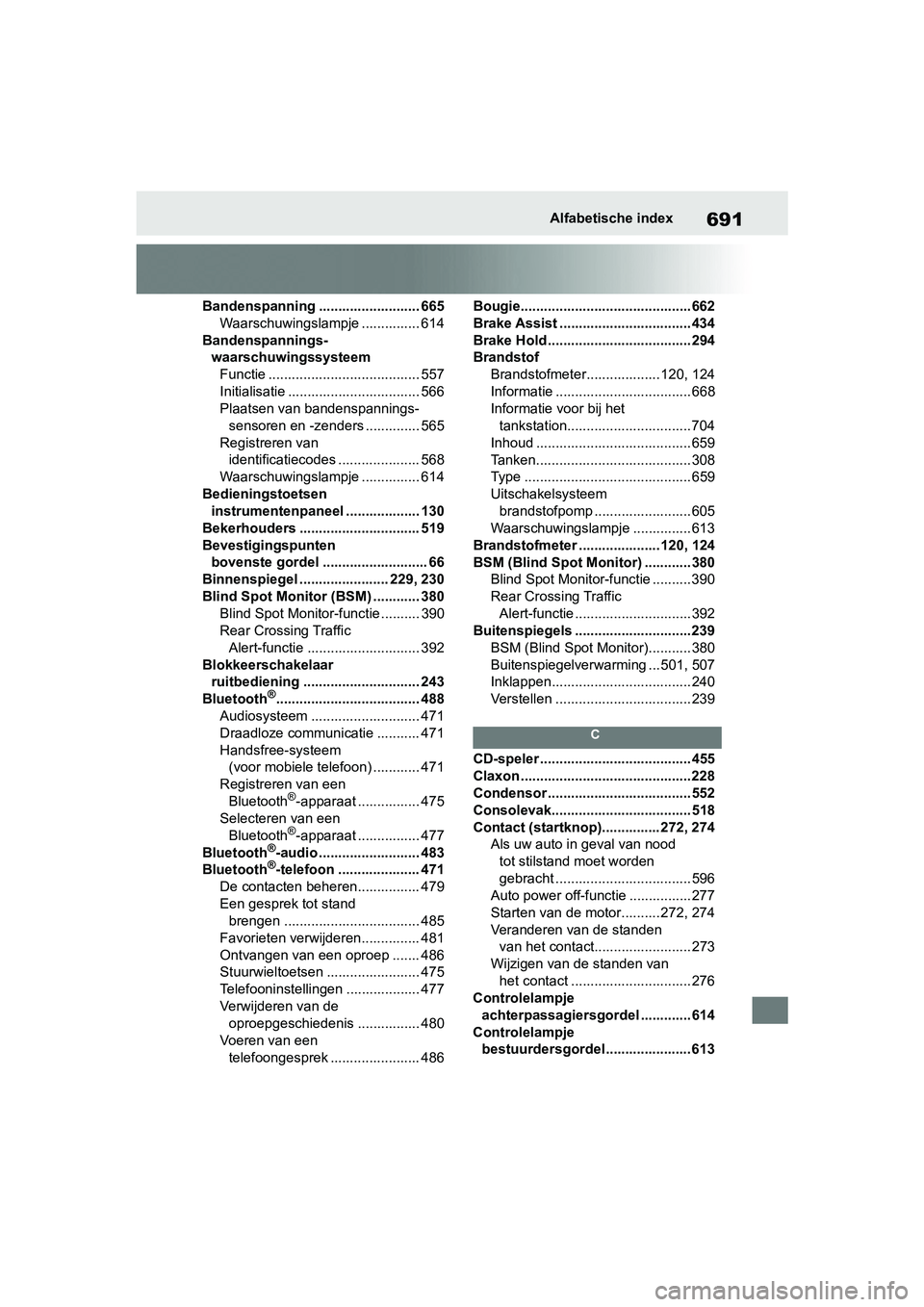 TOYOTA RAV4 2019 Instructieboekje (in Dutch) 691Alfabetische index
Bandenspanning .......................... 665Waarschuwingslampje ............... 614
Bandenspannings- waarschuwingssysteemFunctie ....................................... 557
Init TOYOTA RAV4 2019 Instructieboekje (in Dutch) 691Alfabetische index
Bandenspanning .......................... 665Waarschuwingslampje ............... 614
Bandenspannings- waarschuwingssysteemFunctie ....................................... 557
Init