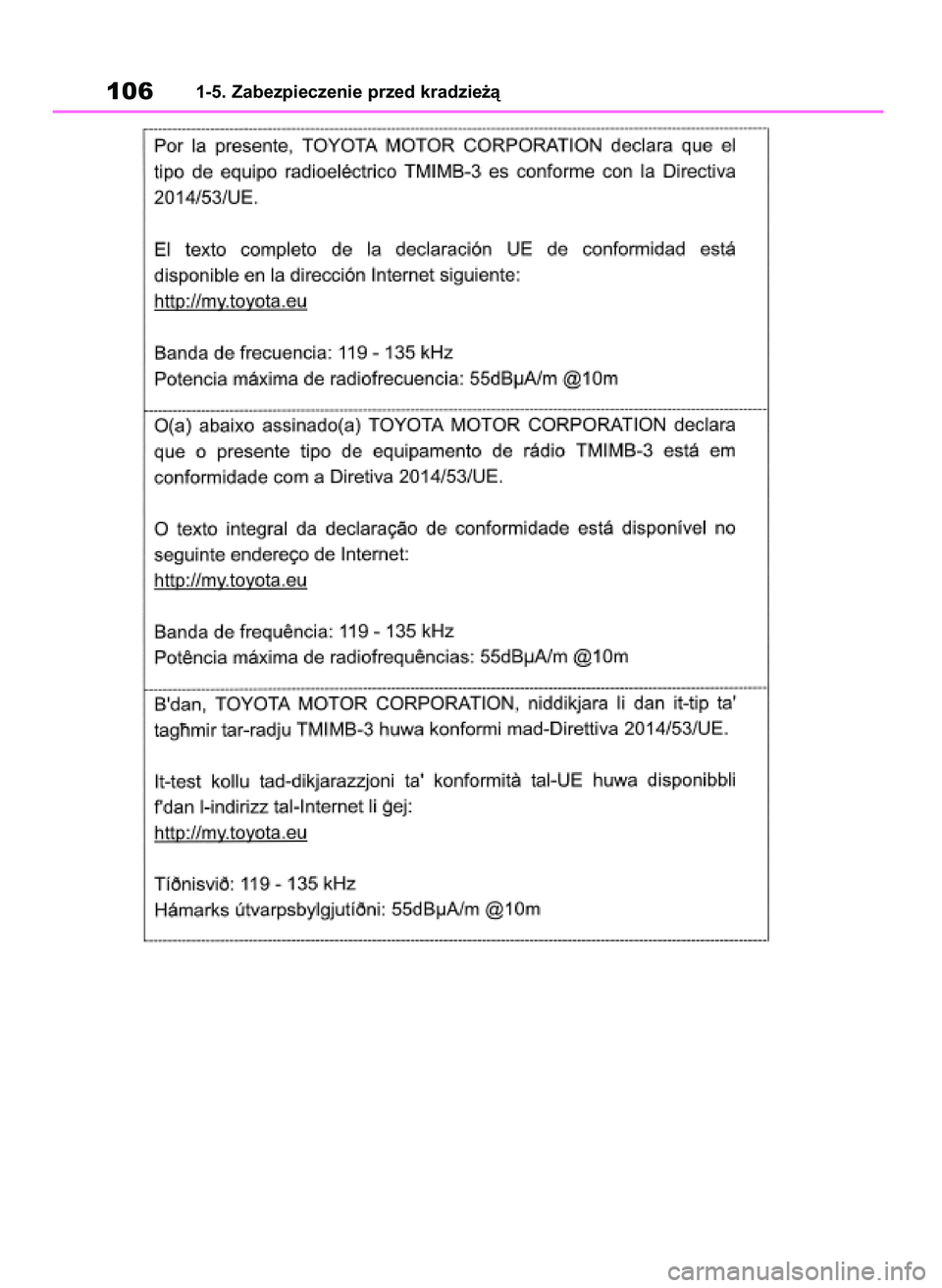 TOYOTA RAV4 2019  Instrukcja obsługi (in Polish) 1061-5. Zabezpieczenie przed kradzie˝à
48 RAV4 HV OM42C86E  19/11/19  11:35  Page 106 