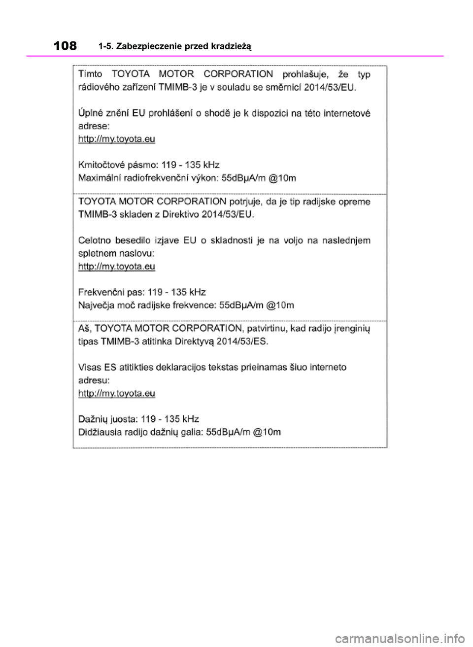 TOYOTA RAV4 2019  Instrukcja obsługi (in Polish) 1081-5. Zabezpieczenie przed kradzie˝à
48 RAV4 HV OM42C86E  19/11/19  11:35  Page 108 