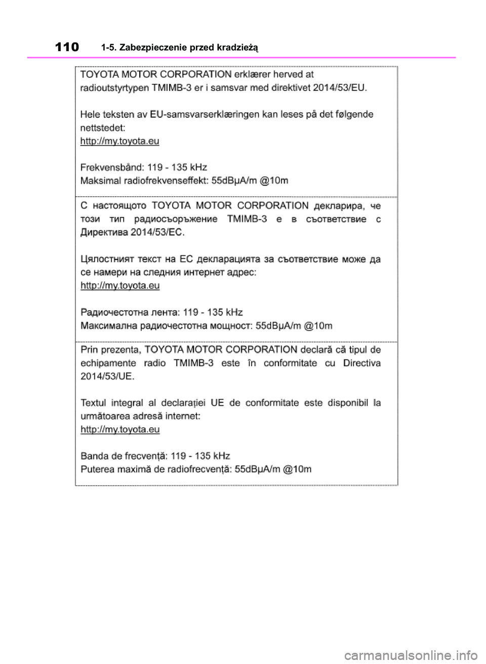 TOYOTA RAV4 2019  Instrukcja obsługi (in Polish) 1101-5. Zabezpieczenie przed kradzie˝à
48 RAV4 HV OM42C86E  19/11/19  11:35  Page 110 