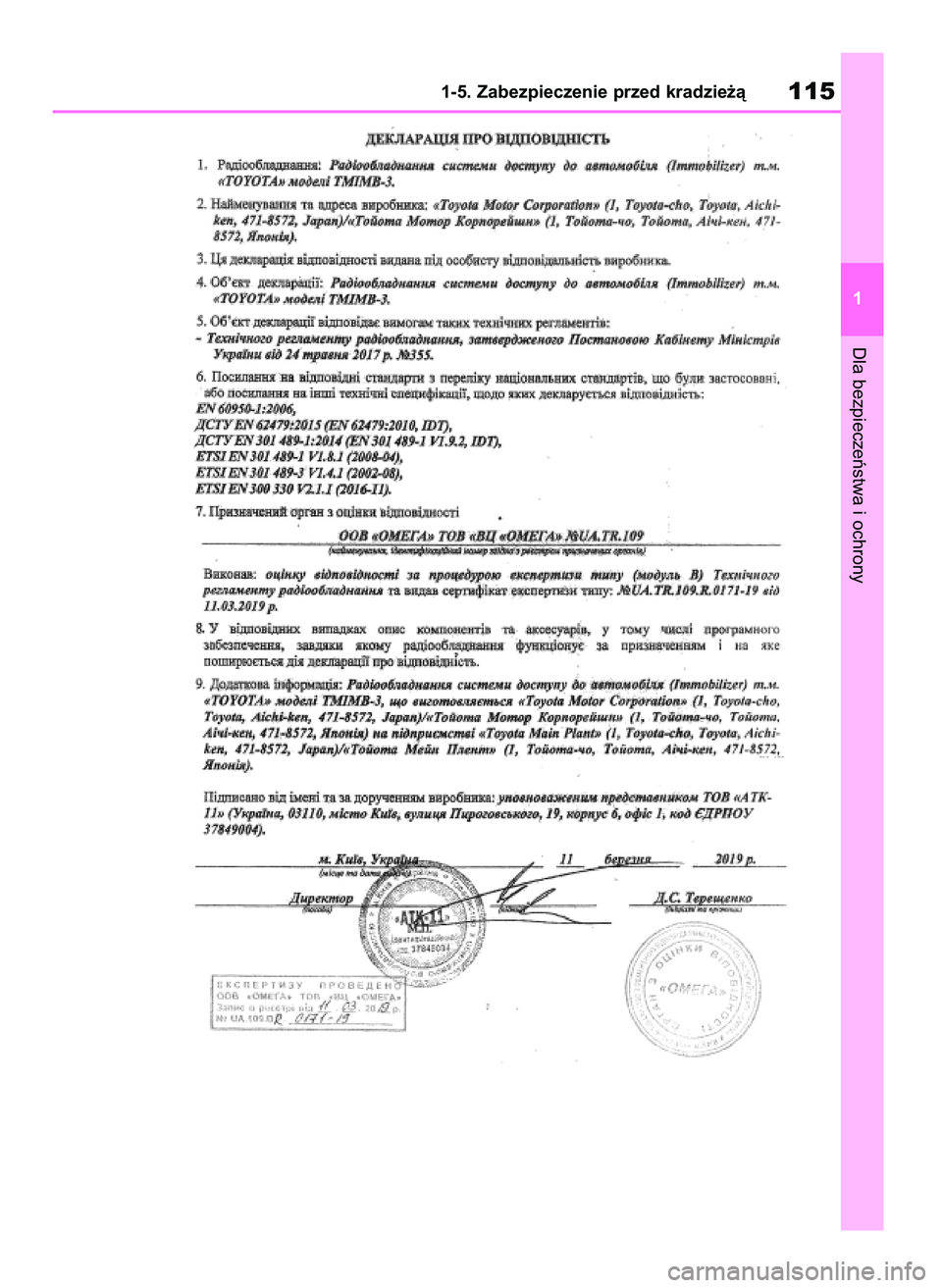 TOYOTA RAV4 2019  Instrukcja obsługi (in Polish) Dla bezpieczeƒstwa i ochrony
1-5. Zabezpieczenie przed kradzie˝à115
1
48 RAV4 HV OM42C86E  19/11/19  11:35  Page 115 