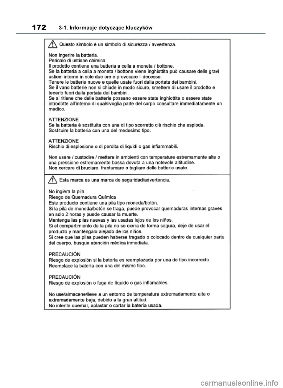 TOYOTA RAV4 2019  Instrukcja obsługi (in Polish) 1723-1. Informacje dotyczàce kluczyków
48 RAV4 HV OM42C86E  19/11/19  11:36  Page 172 