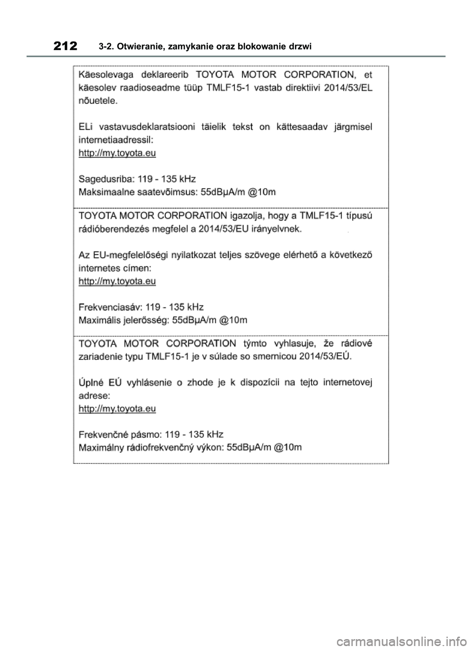 TOYOTA RAV4 2019 Instrukcja obsługi (in Polish) 2123-2. Otwieranie, zamykanie oraz blokowanie drzwi
48 RAV4 HV OM42C86E 19/11/19 11:37 Page 212 TOYOTA RAV4 2019 Instrukcja obsługi (in Polish) 2123-2. Otwieranie, zamykanie oraz blokowanie drzwi
48 RAV4 HV OM42C86E 19/11/19 11:37 Page 212