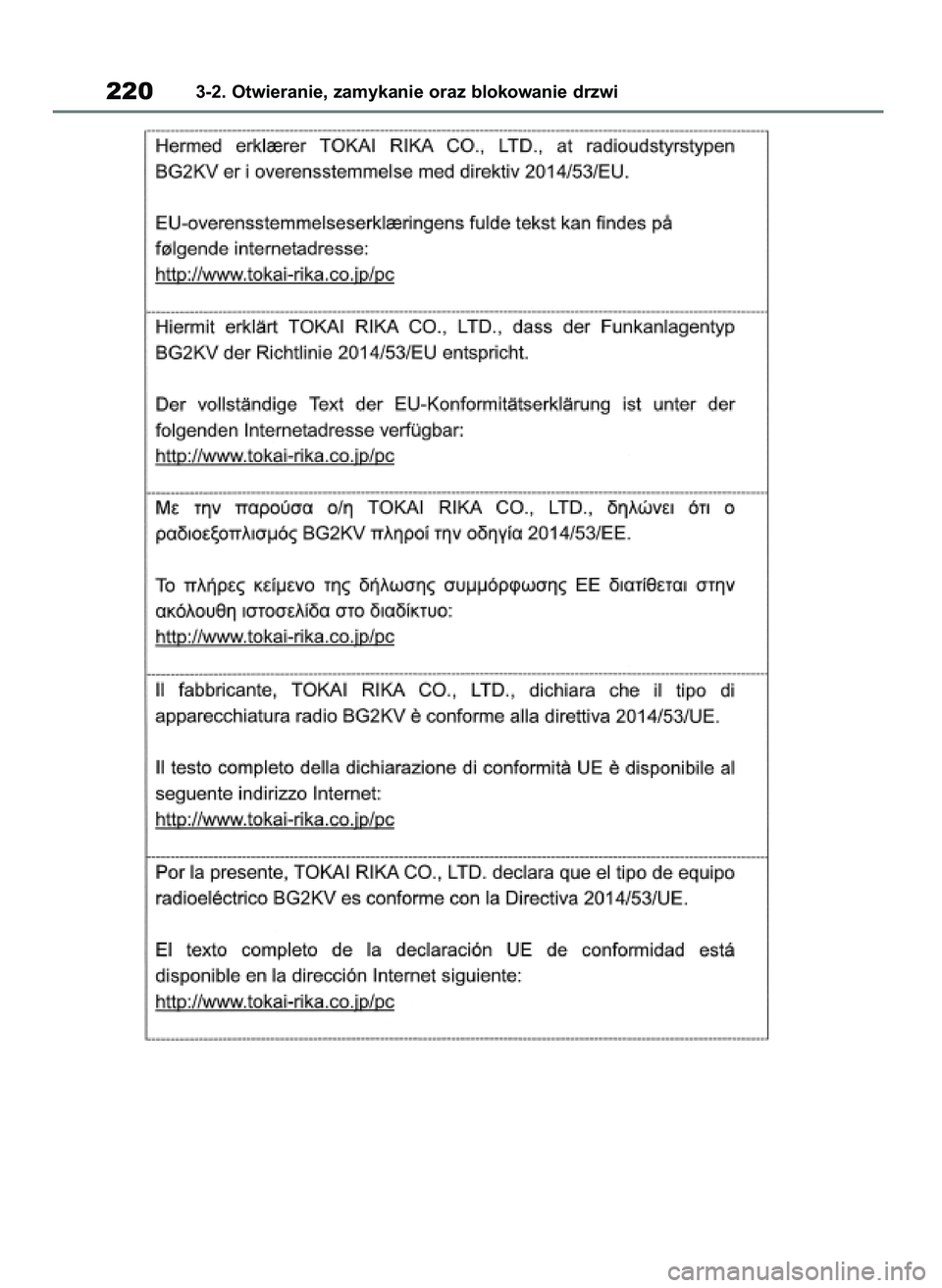 TOYOTA RAV4 2019 Instrukcja obsługi (in Polish) 2203-2. Otwieranie, zamykanie oraz blokowanie drzwi
48 RAV4 HV OM42C86E 19/11/19 11:37 Page 220 TOYOTA RAV4 2019 Instrukcja obsługi (in Polish) 2203-2. Otwieranie, zamykanie oraz blokowanie drzwi
48 RAV4 HV OM42C86E 19/11/19 11:37 Page 220