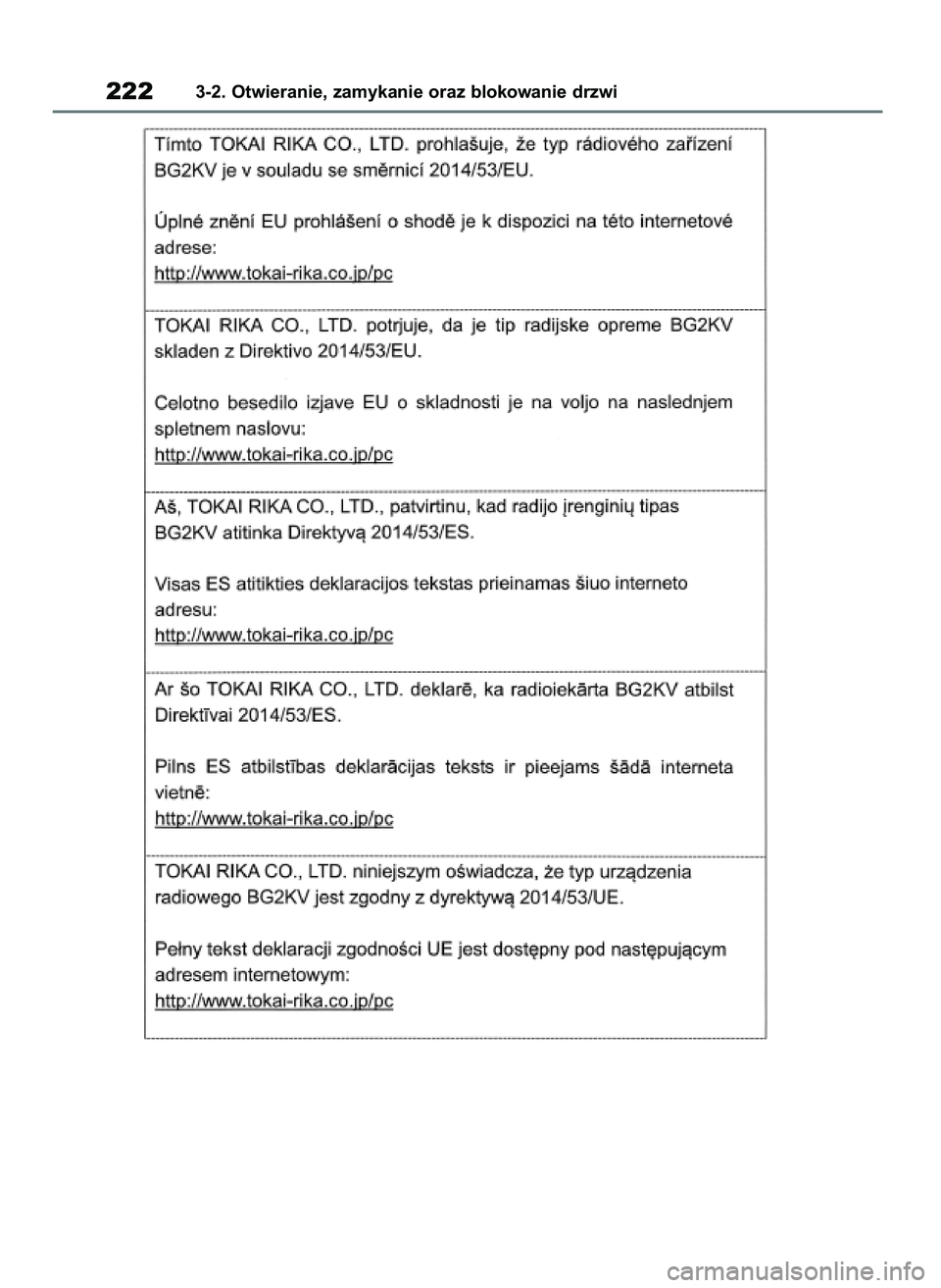 TOYOTA RAV4 2019 Instrukcja obsługi (in Polish) 2223-2. Otwieranie, zamykanie oraz blokowanie drzwi
48 RAV4 HV OM42C86E 19/11/19 11:37 Page 222 TOYOTA RAV4 2019 Instrukcja obsługi (in Polish) 2223-2. Otwieranie, zamykanie oraz blokowanie drzwi
48 RAV4 HV OM42C86E 19/11/19 11:37 Page 222