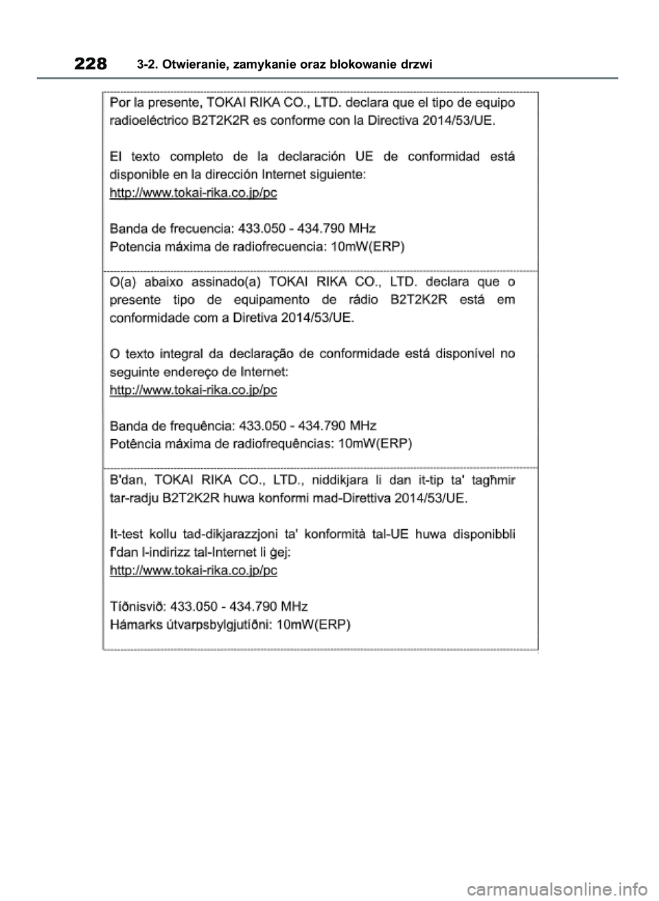 TOYOTA RAV4 2019 Instrukcja obsługi (in Polish) 2283-2. Otwieranie, zamykanie oraz blokowanie drzwi
48 RAV4 HV OM42C86E 19/11/19 11:37 Page 228 TOYOTA RAV4 2019 Instrukcja obsługi (in Polish) 2283-2. Otwieranie, zamykanie oraz blokowanie drzwi
48 RAV4 HV OM42C86E 19/11/19 11:37 Page 228