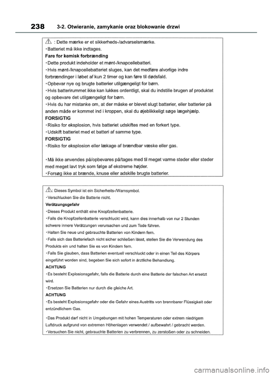 TOYOTA RAV4 2019  Instrukcja obsługi (in Polish) 2383-2. Otwieranie, zamykanie oraz blokowanie drzwi
48 RAV4 HV OM42C86E  19/11/19  11:37  Page 238 