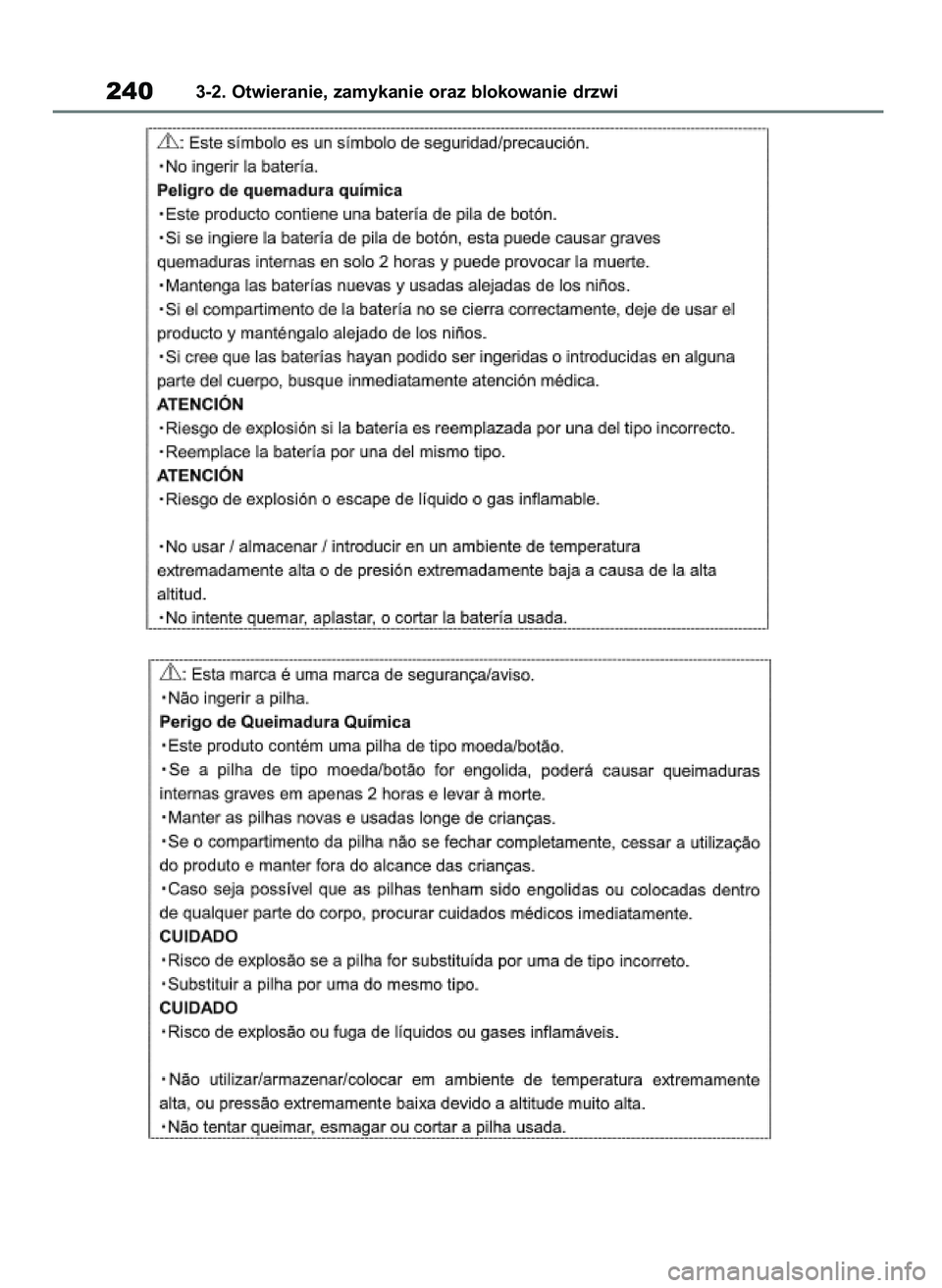 TOYOTA RAV4 2019  Instrukcja obsługi (in Polish) 2403-2. Otwieranie, zamykanie oraz blokowanie drzwi
48 RAV4 HV OM42C86E  19/11/19  11:37  Page 240 