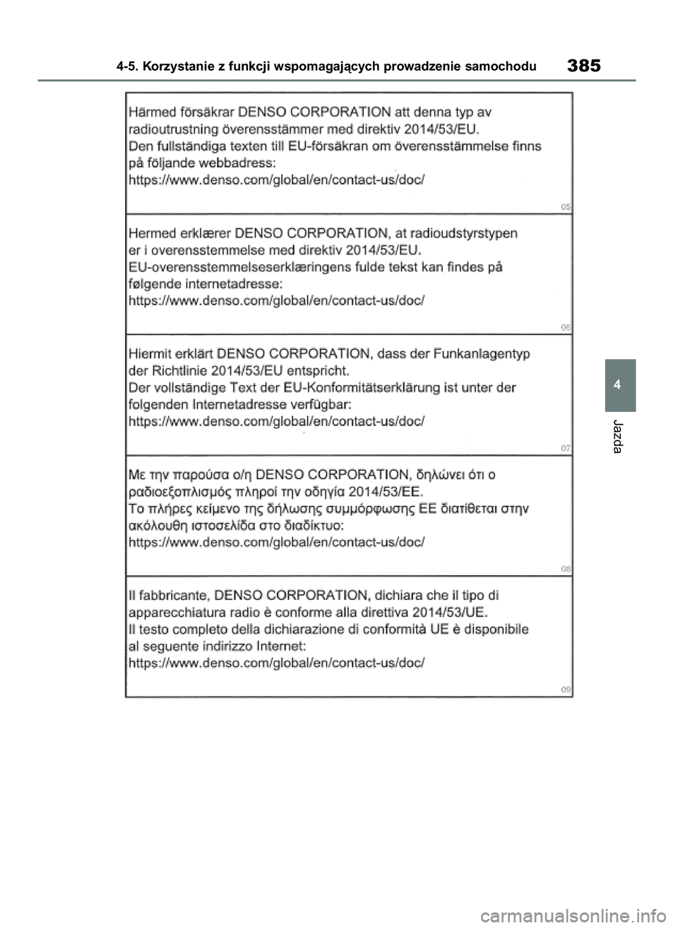TOYOTA RAV4 2019 Instrukcja obsługi (in Polish) Jazda
4-5. Korzystanie z funkcji wspomagajàcych prowadzenie samochodu385
4
48 RAV4 HV OM42C86E 19/11/19 11:39 Page 385 TOYOTA RAV4 2019 Instrukcja obsługi (in Polish) Jazda
4-5. Korzystanie z funkcji wspomagajàcych prowadzenie samochodu385
4
48 RAV4 HV OM42C86E 19/11/19 11:39 Page 385