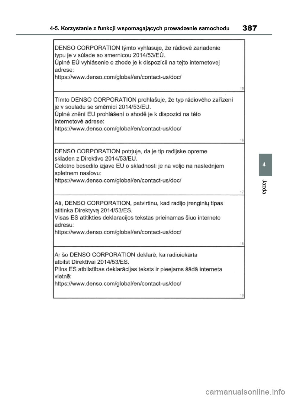 TOYOTA RAV4 2019 Instrukcja obsługi (in Polish) Jazda
4-5. Korzystanie z funkcji wspomagajàcych prowadzenie samochodu387
4
48 RAV4 HV OM42C86E 19/11/19 11:39 Page 387 TOYOTA RAV4 2019 Instrukcja obsługi (in Polish) Jazda
4-5. Korzystanie z funkcji wspomagajàcych prowadzenie samochodu387
4
48 RAV4 HV OM42C86E 19/11/19 11:39 Page 387