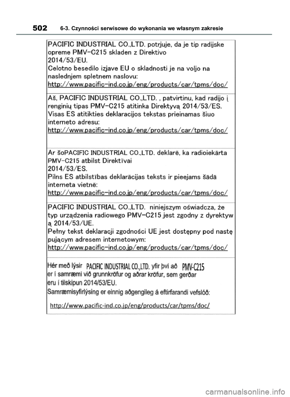 TOYOTA RAV4 2019  Instrukcja obsługi (in Polish) 5026-3. CzynnoÊci serwisowe do wykonania we w∏asnym zakresie
48 RAV4 HV OM42C86E  19/11/19  11:40  Page 502 