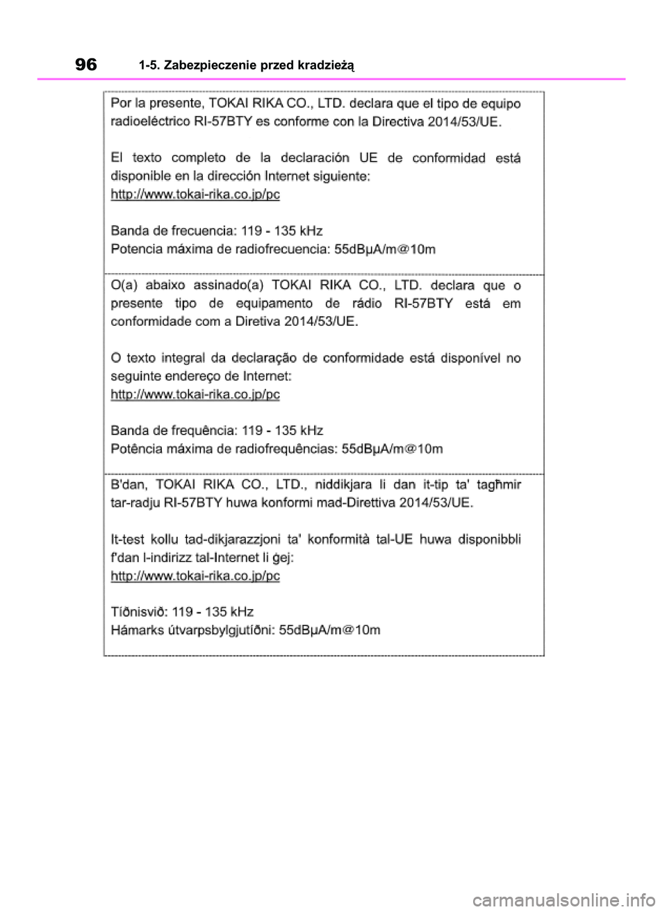 TOYOTA RAV4 2019  Instrukcja obsługi (in Polish) 961-5. Zabezpieczenie przed kradzie˝à
48 RAV4 HV OM42C86E  19/11/19  11:35  Page 96 