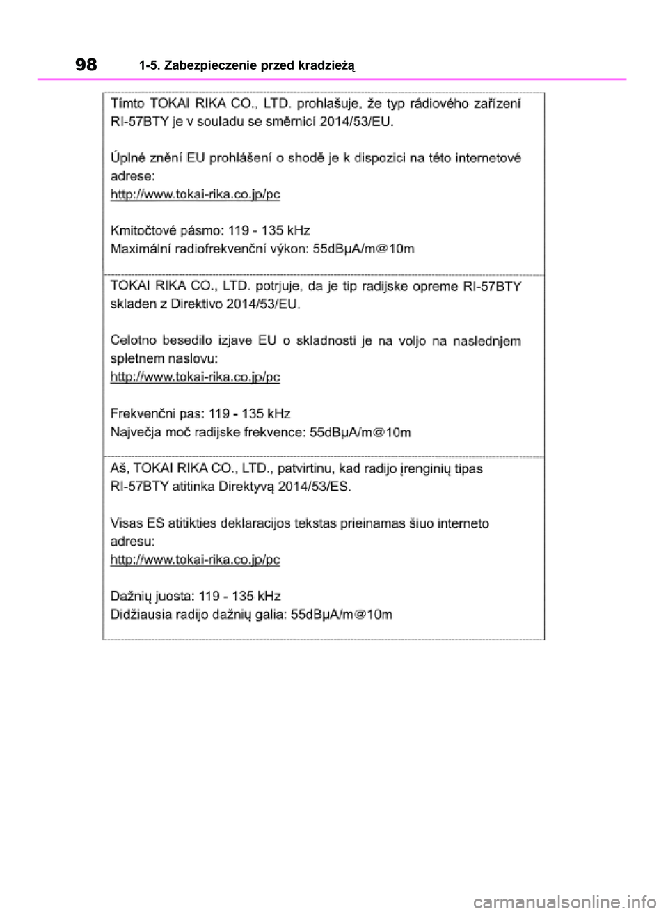 TOYOTA RAV4 2019  Instrukcja obsługi (in Polish) 981-5. Zabezpieczenie przed kradzie˝à
48 RAV4 HV OM42C86E  19/11/19  11:35  Page 98 