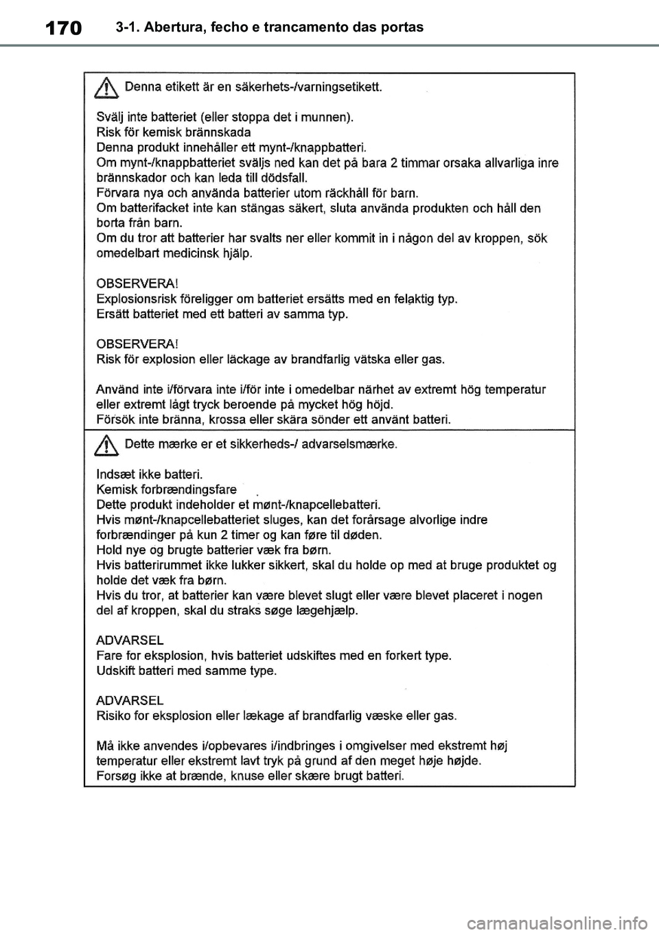 TOYOTA RAV4 2019  Manual de utilização (in Portuguese) 1703-1. Abertura, fecho e trancamento das portas
M42C86toeuenvhch03.fm  Page 170  Monday, February 3, 2020  11:41 PM
RAV4HV_OM_OM42C86E-1 maiadouro 04022020.pdf   17004/02/20   00:37 
